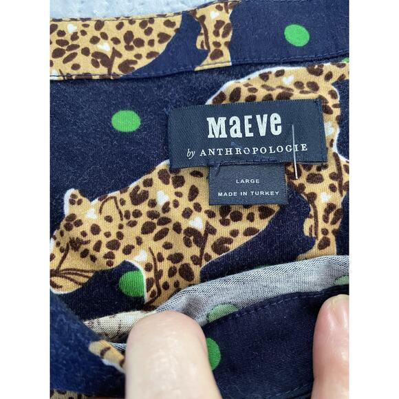Maeve Sz L Navy Blue Big Cat Leopard Graphic Round Bottom Top-READ - Picture 5 of 11